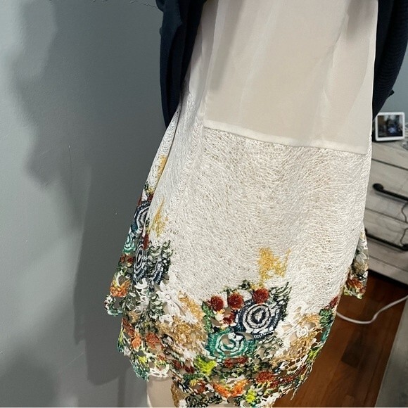 Anthropologie Moth Navy Double Layer Sweater Sleeveless Top Crochet Hem Medium - Picture 5 of 7